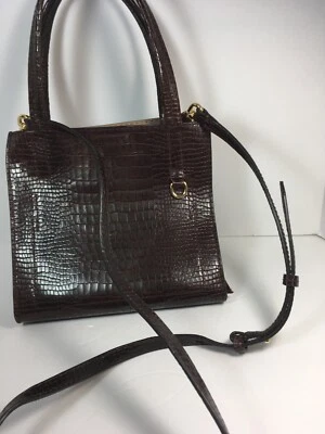 Bolso de Mano Banana Republic Marrón Chocolate/Borgoña Cuero de Cocodrilo y Gamuza en Relieve Foto 1 de 4