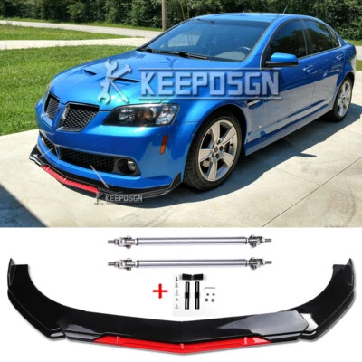 Parachoques delantero plano brillante divisor de labios barbilla roja para Pontiac G8 GT + 2x varillas de puntal Foto 1 de 4