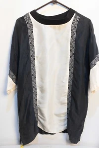 Camisa Genelli Vintage Hombre XL Art 100 Seda Negro Blanco Pullover - Imagen 1 de 8