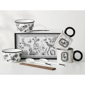Asia ceramic flower bird punch bowl 2p and mug cup 2p set noodle rice  pottery - Picture 1 of 21