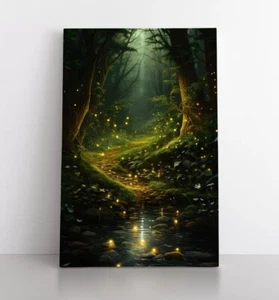 Fantasy Forest Fireflies Wall Art Print on Canvas | Enchanted Spiritual Mystical - Picture 1 of 10