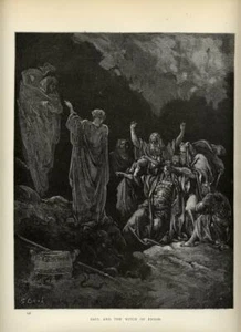 Stampa Antica 1880 BIBBIA = SAUL E LA STREGA DI ENDOR = Gustave DORE' Old Print - Picture 1 of 1