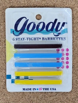 Vintage Goody 2.5" Stay Tight Barrettes USA Made 1989 Black Blue Yellow NEW NIP - Image 1 of 3