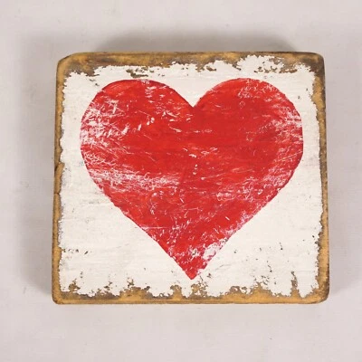 Wooden Rustic Country Heart Art Decor Decoration Valentines Artwork Wood Tile - Image 1 of 4