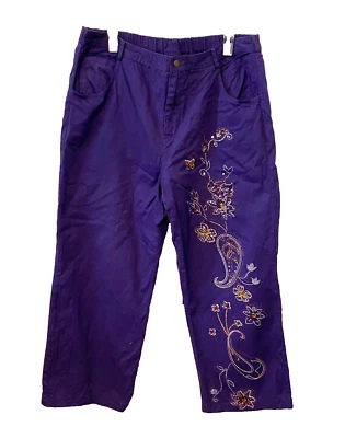 ORGINAL ANTHONY Women's XL Purple Cropped Capri Pants Paisley Floral Bling Y2K - Изображение 1 из 4