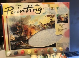 Vintage Painting by Number Kit -by  Reeves ,SEA BATTLE PL25 - New Old Stock - Picture 1 of 4