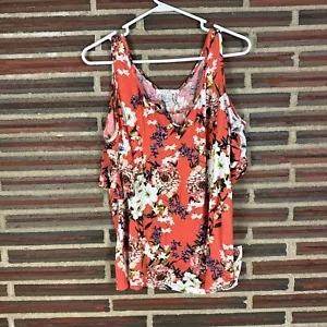 Lascana Venus Blouse Floral Orange Cold Shoulder Casual Relaxed Fit Flowers M - Picture 1 of 3