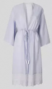 M&S COLLECTION BLUE MIX PURE COTTON BRODERIE DRESSING GOWN - Picture 1 of 3