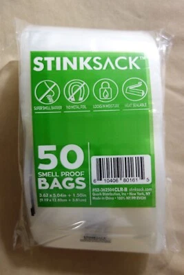 Saco apestoso 50 bolsas DymaPak transparentes a prueba de olores de octava onza 3,62" x 5,04" + 1,50" Foto 1 de 4