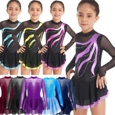 Girls Figure Skating Dress Competition Performance Dancewear Gymnastics Leotard - Image 1 of 4