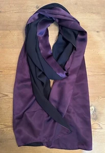 Vintage Heavy Silk Charmeuse Purple Reversible Black Scarf 1950's Made in Korea - Picture 1 of 4