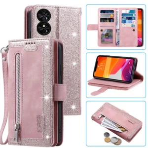 TCL 505 Wallet Case,Leather Zipper Magnetic Flip Card Phone Case For TCL 505 - Picture 1 of 26