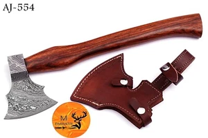 CUSTOM MADE HAND FORGED DAMASCUS STEEL AXE HATCHET /VIKING THROWING TOMAHAWK 554 - Picture 1 of 6