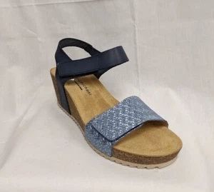 Eric Michael Gypsy BLUE mid heel wedge sandal with adjustable straps SIZE 10 - Picture 1 of 3