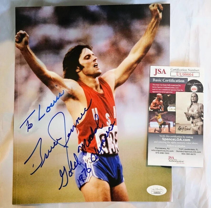 Foto olímpica firmada por Bruce Jenner 8x10 EE. UU. CERTIFICADO DE AUTENTICIDAD JSA autógrafo 1976 medalla de oro Foto 1 de 1