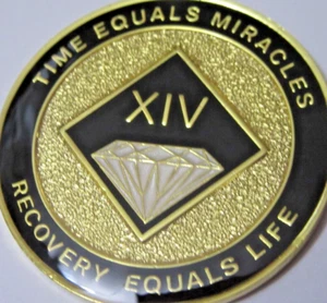 Narcotics Anonymous NA BLACK 14 Year Medallion Gold White Token clean - Picture 1 of 5