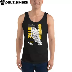 Adventure Bike Unisex Tank Top | Line Art Mountain Challenge Graphic Shirt - Picture 1 of 21