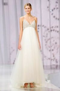 Amsale Dress Hand Beaded Sofia Wedding Dress Princess Ball Gown  8/10 CUSTOM