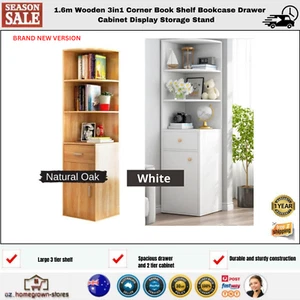 1.6m Wooden 3in1 Corner Book Shelf Bookcase Drawer Cabinet Display Storage Stand - Picture 1 of 9