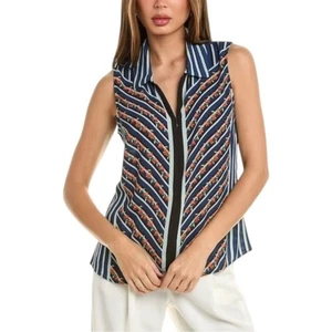 Cabi Chevron Top Sleeveless Tank Collared Zip Front Striped Floral size medium - Picture 1 of 8