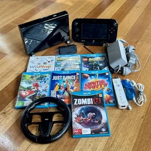 Nintendo Wii U Pro Console Bundle 7 Games Wii Remote 32GB Mario Kart Wheel - Picture 1 of 22