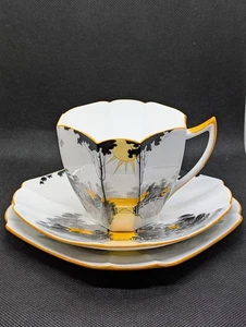 SHELLEY Queen Anne SUNRISE & TALL TREES 11678 Trio - Cup, Saucer, Plate - Picture 1 of 10