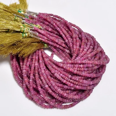 Cuentas lisas con forma de rondelle de piedras preciosas de rubí rosa natural 3 mm hilo 8" UGB-424 Foto 1 de 3