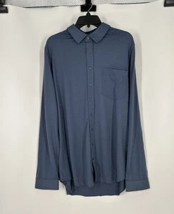 Unbound 100% Merino Wool Long Sleeve Blue Button Up Shirt Mens 2XL XXL - Picture 1 of 6