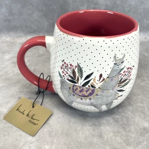NUEVA Taza de Café Nicole Miller Home Cerámica Llama 18 OZ con Detalles Florales de Lunares - Imagen 1 de 7
