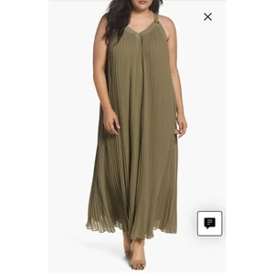 Michael Kors Pleated Maxi Dress Women's 3X Olive Green Gold Grommet Encore - Picture 1 of 16