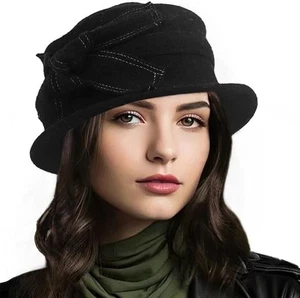 Women Felt Bucket Hat Vintage Floral Wool Dress Winter Hats - Picture 1 of 22
