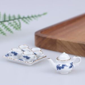 6Pcs Dollhouse Miniature Dining Ware Porcelain Tea Set Dish Cup -Flower PatY-cd