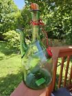Vintage Princess House Green Glass Wine Decanter Italy Hand Blown w/ Ice Chamber