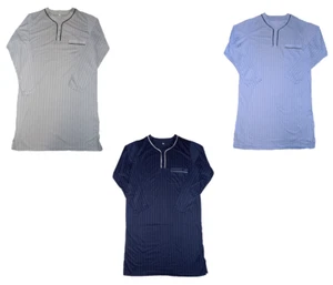 Herren Nachthemd Langarm gepunktet Grau Navy Blau Gr. M L XL XXL - Picture 1 of 4