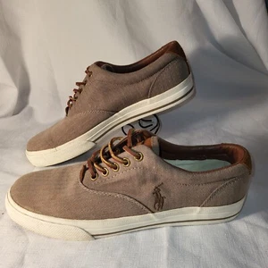 Polo Ralph Lauren Vaughn Chambray Herringbone Sport Suede Brown Shoes Mens Sz 9D - Picture 1 of 14