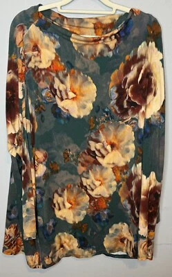 Blusa Bryn Walker túnica pequena colorida manga longa tamanho grande viscose floral - Imagem 1 de 4