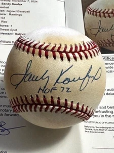 SANDY KOUFAX 2 SIGNED AUTOGRAPHED ONL BASEBALL! Dodgers! "HOF 72"! FULL JSA! - Picture 1 of 3