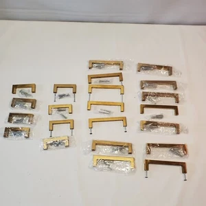 Lot of 22 Brushed Brass Cabinet Handles Rectangle Modern - Picture 1 of 8