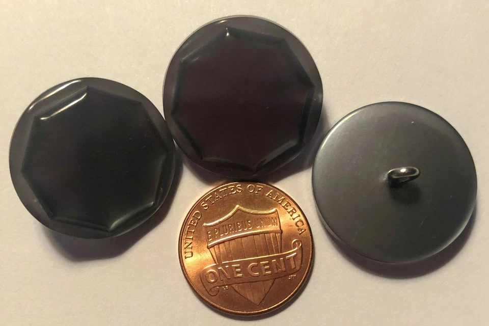 3 Retro Shiny Pearlized Gray Plastic Shank Buttons 7/8" 22.2mm 9769 - Image 1 of 1