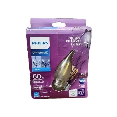 Philips 60w Equivalent Daylight E26 Medium Led Decorative Light Bulb (3-pack) - Image 1 of 4
