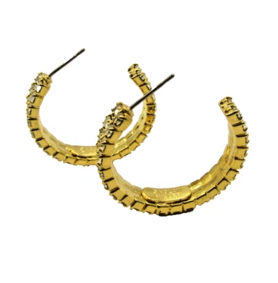 Pendientes firmados NOLAN MILLER tono dorado 2 filas pavé cristales transparentes medio aro Foto 1 de 4