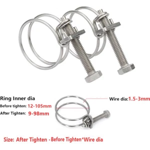 14-110mm Double Wire Hose Spring Clips Tube Clamp Stainless Steel A2 Clips Pipe - Picture 1 of 6