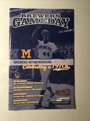 Hank Aaron Cover, 2010 Milwaukee Brewers Game Day 1970s Retro Weekend Program - Image 1 of 4