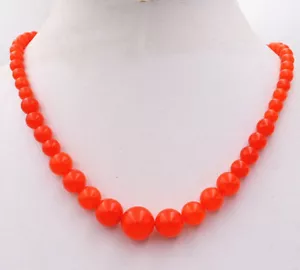 Natural 6-14mm Brazil Orange Topaz Round Gemstone Beads Necklace 18'' - Picture 1 of 5