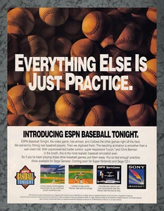 ESPN Baseball Tonight SNES Sega Genesis Sega CD Print Ad Vintage Art A 1994 - Picture 1 of 1