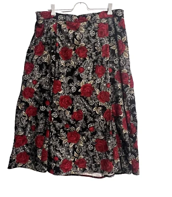 Falda floral Courtenay para mujer línea A roja marrón negra talla 16W midi nueva sin etiquetas Foto 1 de 4