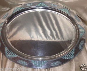 WILTON ARMETALE ZIA OVAL SERVING PLATTER 19 1/2" TURQUOISE MADE IN USA AS IS - Picture 1 of 12