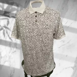 NWT $45 Caribbean Joe Polo Shirt MEDIUM Cream w Green Print Silk/Cotton - Picture 1 of 8