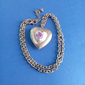 Vintage Goldtone and Porcelain Heart Locket Necklace - Picture 1 of 5