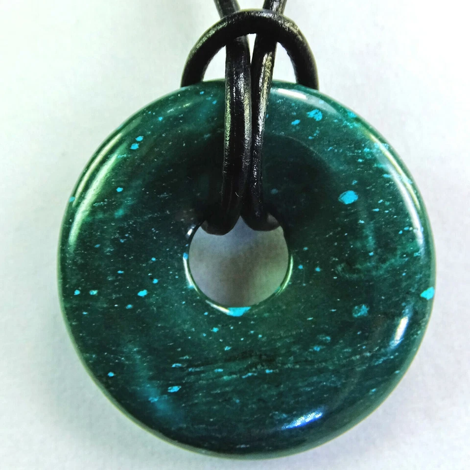 Green & Blue Chalk Turquoise 1 1/2" Polished Donut Leather Cord Necklace NEW #18 - Image 1 of 1